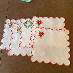 Set of 5 embroidered holiday drink napkins